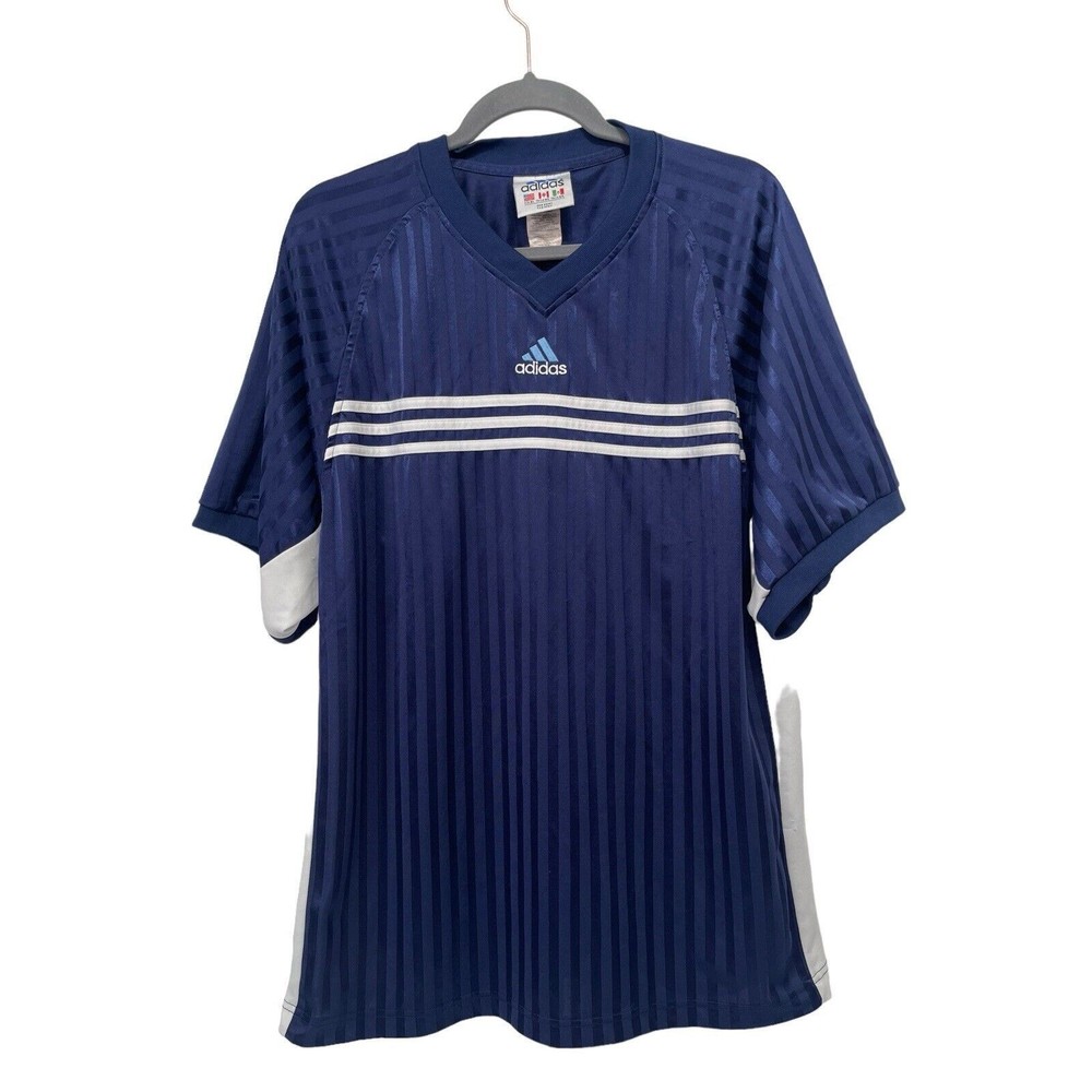 Adidas Men XL Jersey Shirt Blue Shiny Equipment Vintage‎ 90s Y2K Dazzle Center